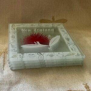 Smashing Glass New Zealand Pohutukawa Tree Frosted Glass Coaster Set of 4.